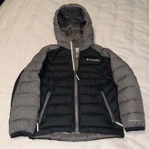 Columbia Youth boys white out hooded full zip Omni heat jacket